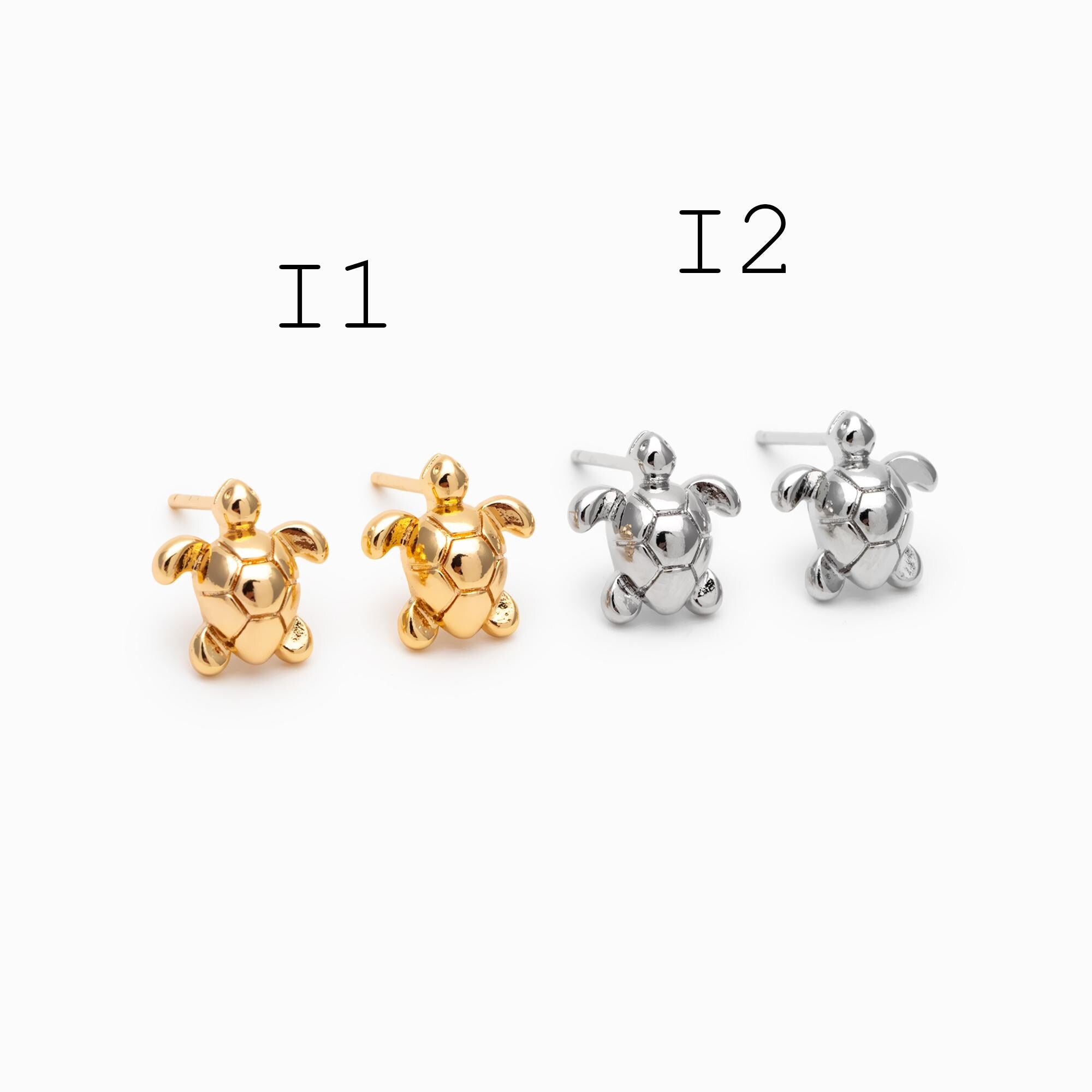 10 pieces- Ocean Theme Gold Stud Earrings, Sea Animal Studs, Dolphin Turtle Shell Shark Earrings, Wholesale Jewelry Supplies (GB-4460)